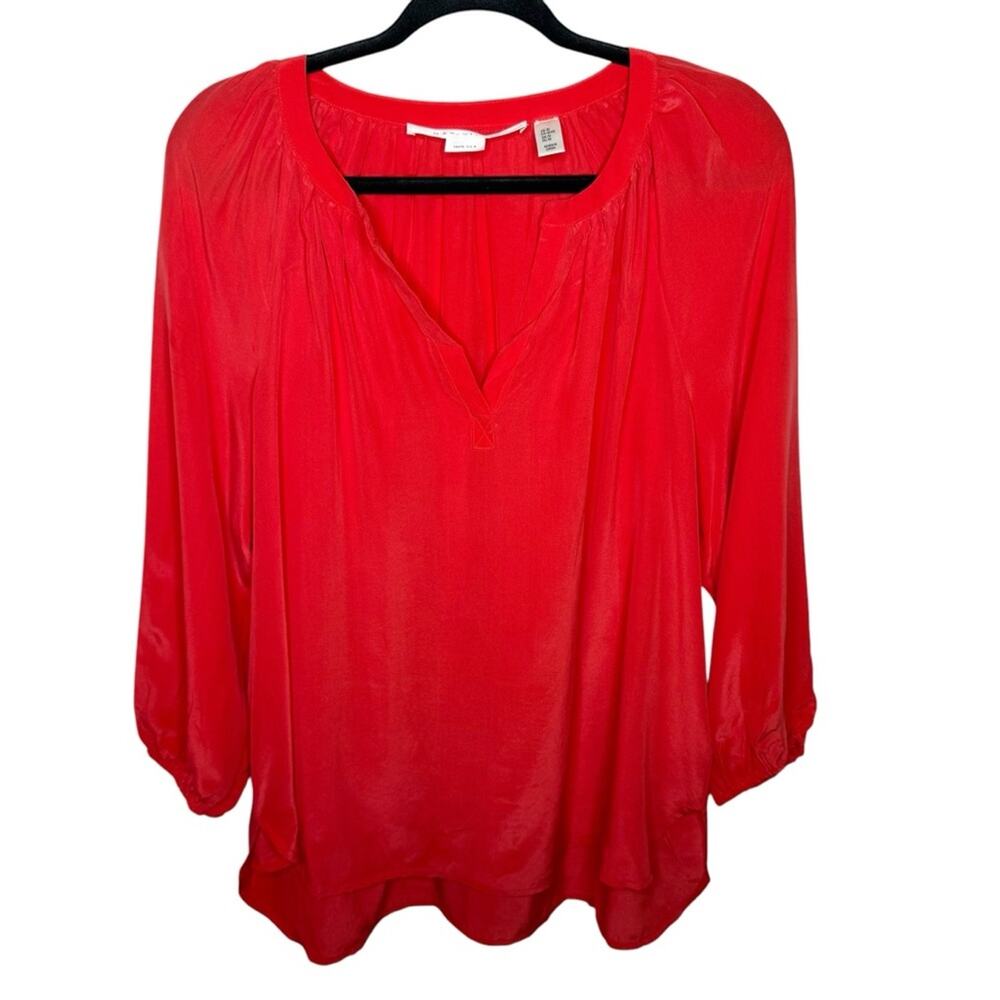MAX STUDIO / orange red 100% silk popover peasant blouse top / M